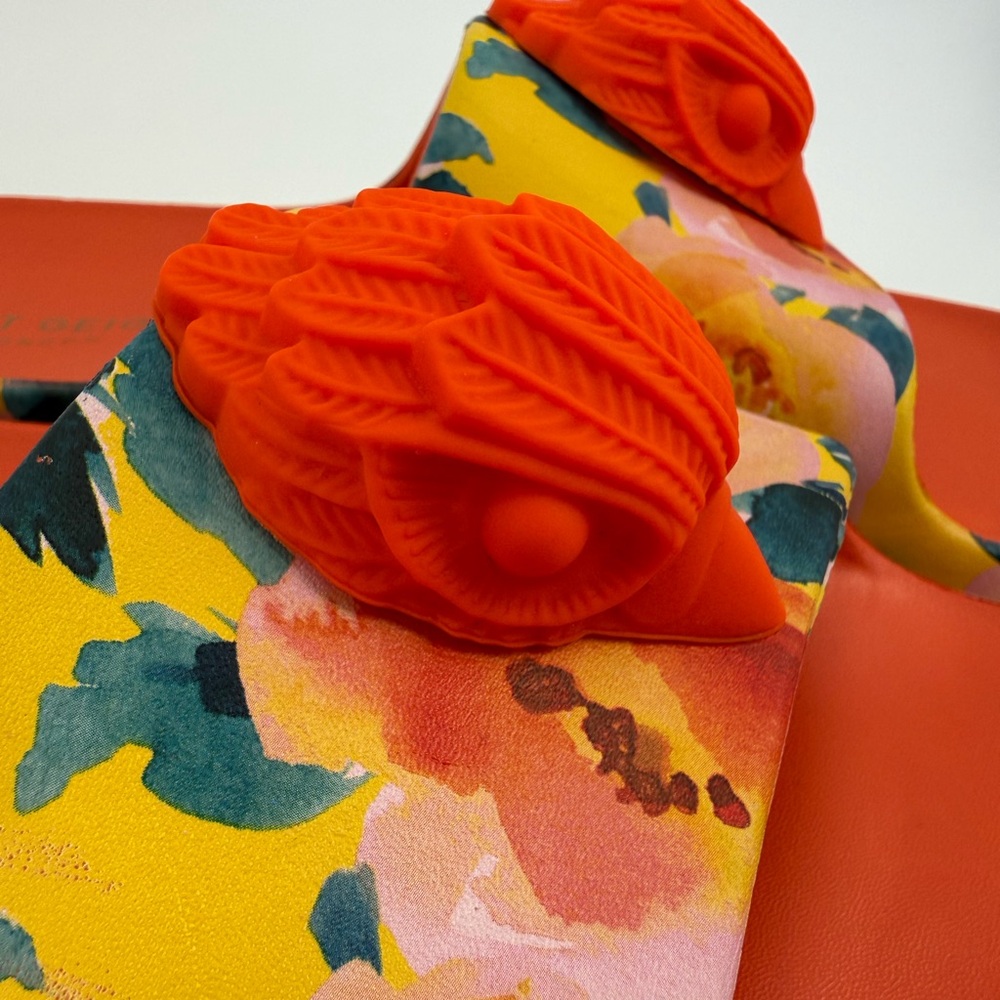 Kurt Geiger London Eagle Chunky Floral Platform Slide Orange Summer Sandals - Picture 7 of 17
